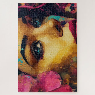 Bold Pink Hibiscus and Woman Abstract Portrait Jigsaw Puzzle