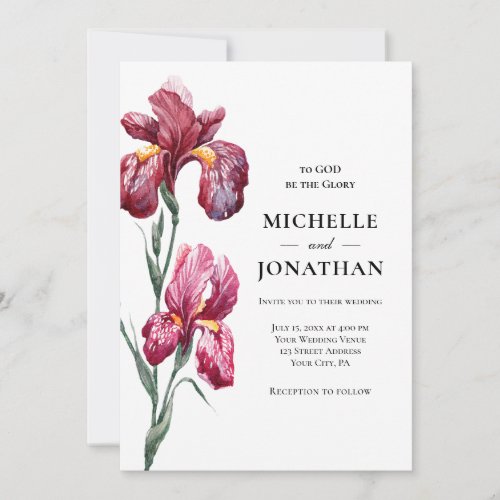 Bold Pink Iris Flower Modern Christian Wedding Invitation