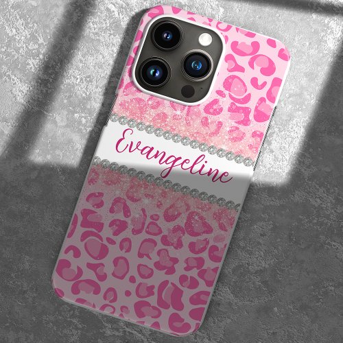 Bold Pink Leopard Print Diamonds  Glitter iPhone 13 Case