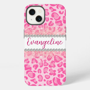 Bold Pink Leopard Print, Diamonds & Glitter iPhone 13 Case