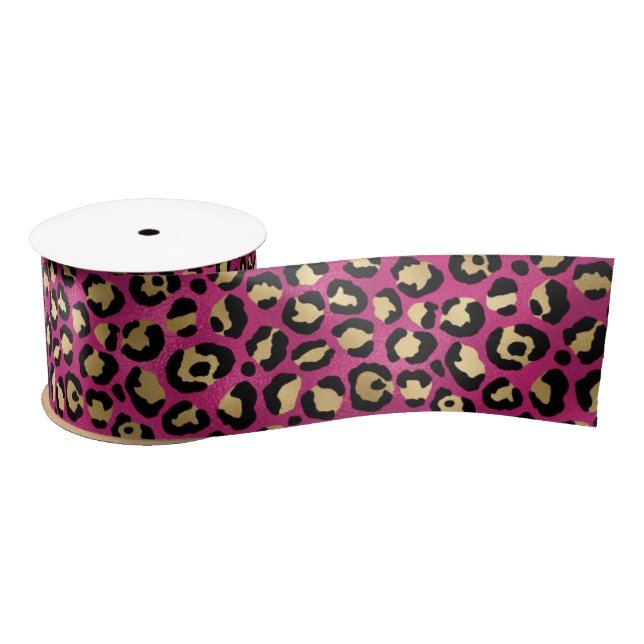 Bold Pink Leopard Print | Glam Animal Pattern Satin Ribbon (Spool)