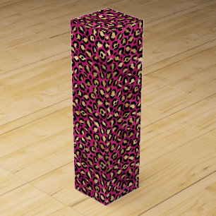 Bold Pink Leopard Print Glam Animal Pattern Wine Box