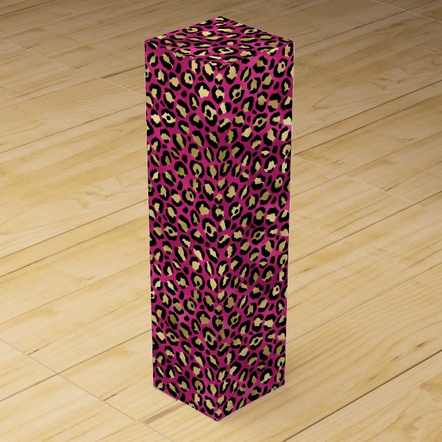 Bold Pink Leopard Print | Glam Animal Pattern Wine Box (Front)