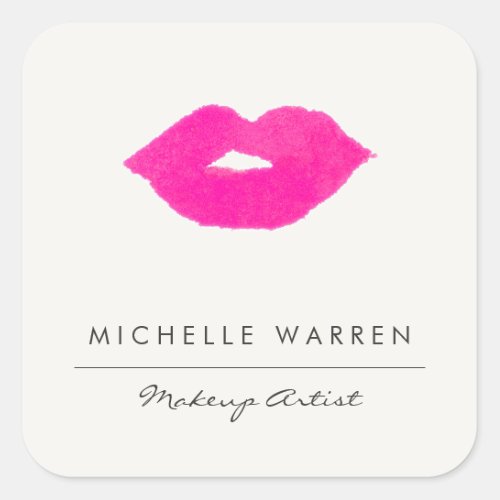 Bold Pink Lips Watercolor Makeup Artist Square Sticker