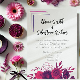 Bold Pink & Magenta Budget Floral Sunlight Wedding Invitation