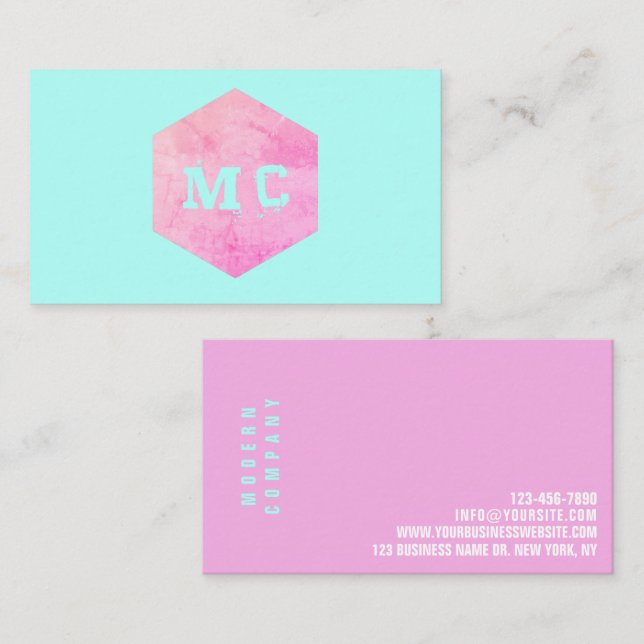 Bold Pink Mint Teal Modern Grunge Company Brand Business Card (Front/Back)