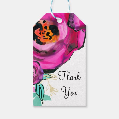 Bold Pink Modern Floral Watercolor Bridal Favor Gift Tags