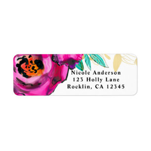 Bold Pink Modern Floral Watercolor Bridal Shower Label