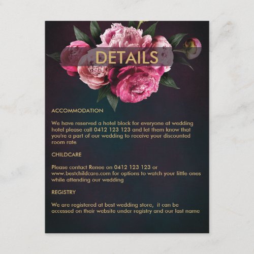 Bold Pink Modern Peony Flower Chic Wedding Enclosure Card