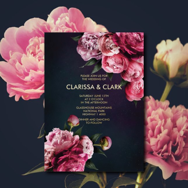 Bold Pink Modern Peony Flower Chic Wedding Foil Invitation (Creator Uploaded)