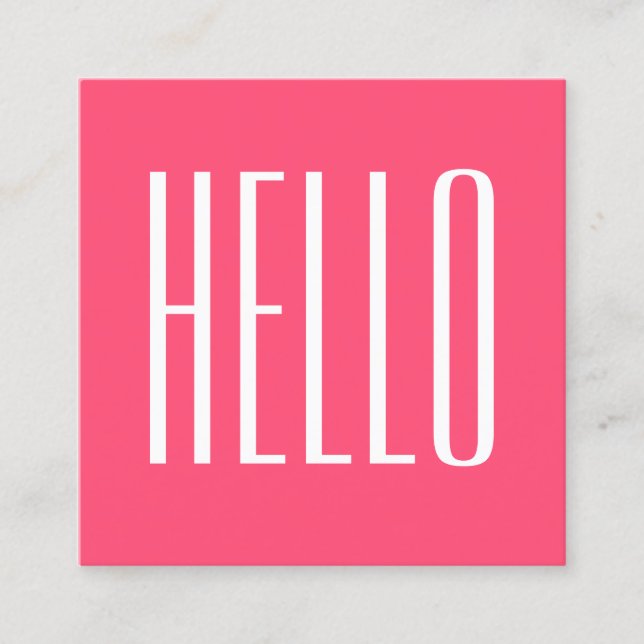 Bold pink modern simple trendy hello business card (Front)