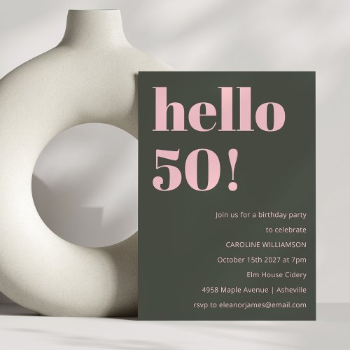 Bold Pink Olive Sage Modern 50th Birthday Party Invitation