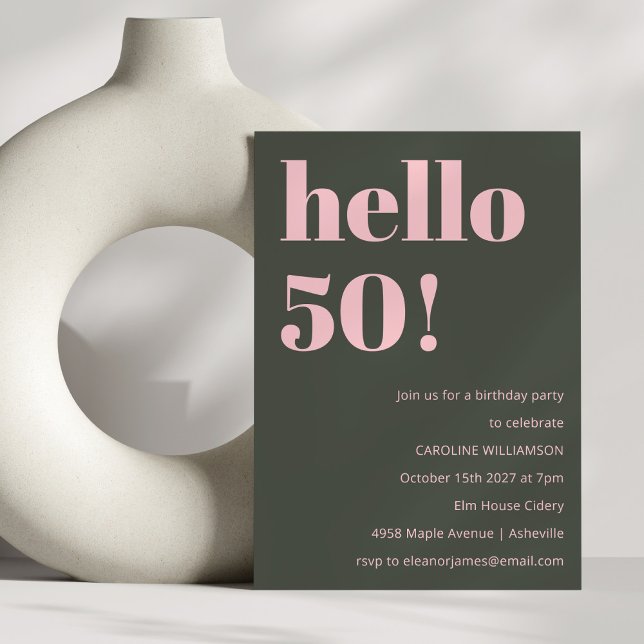 Bold Pink Olive Sage Modern 50th Birthday Party Invitation (Creator Uploaded)