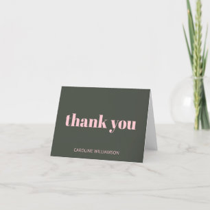 Bold Pink Olive Sage Modern 50th Birthday Party Letterpress Thank You Card