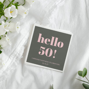 Bold Pink Olive Sage Modern 50th Birthday Party Napkins
