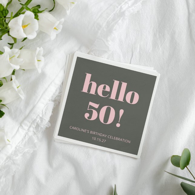 Bold Pink Olive Sage Modern 50th Birthday Party Napkins (Creator Uploaded)