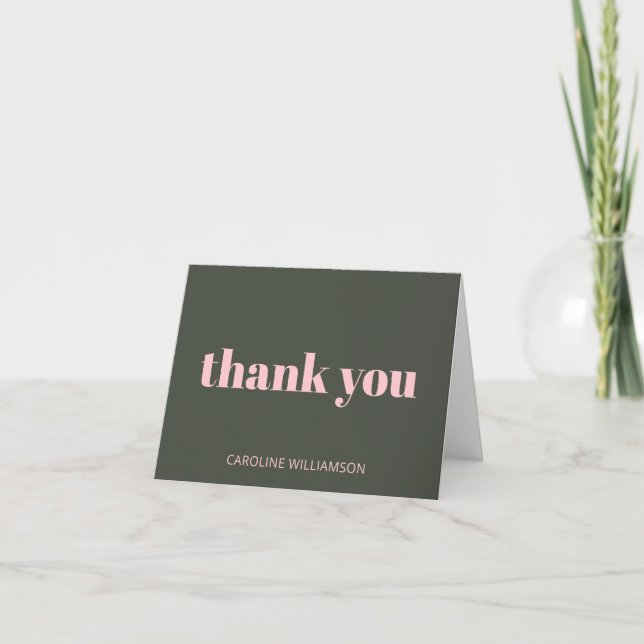 Bold Pink Olive Sage Modern 50th Birthday Party Thank You Card (Front)
