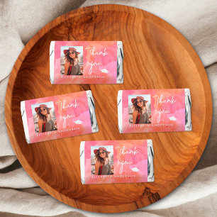 Bold Pink Orange Graduation Party Photo Thank You Hershey's Miniatures
