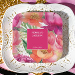 Bold pink orange peony elegant wedding tableware paper plates<br><div class="desc">Pink magenta orange peonies elegant personalized wedding tableware template paper plates,  vibrant bold colors modern typography</div>