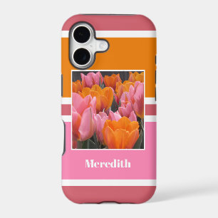 Bold Pink Orange Tulips Personalized iPhone 17 Case