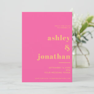 Bold Pink Orange Typography Modern Wedding Invitation