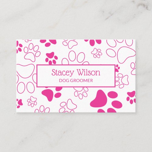 Bold Pink Paw Print Dog Walker  Pet Sitter Business Card