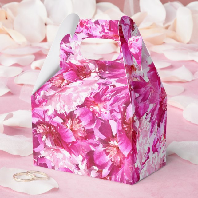 Bold Pink Peony Floral Pattern Favor Boxes (Wedding)