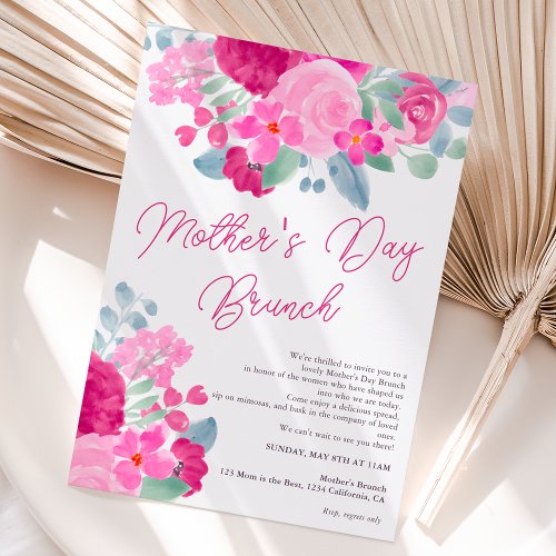 Bold pink plum floral watercolor mothers day invitation