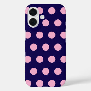 Bold Pink Polka Dots on Navy Blue  iPhone 16 Case