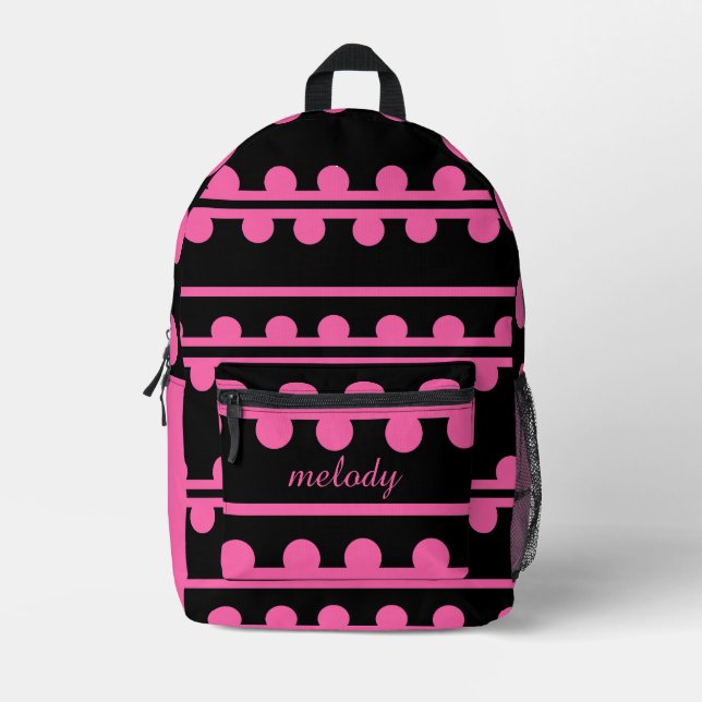Bold Pink Polka Line Modern Geometric Pattern  Printed Backpack (Front)