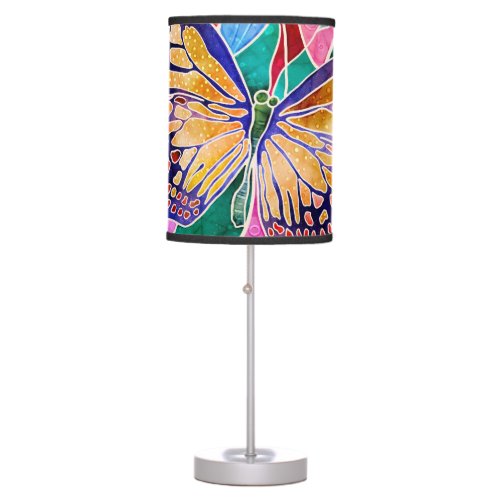Bold Pink Purple and Blue Butterfly Batik Style Table Lamp