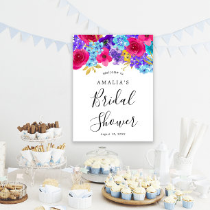 Bold Pink Purple Blue Floral Bridal Shower Welcome Poster
