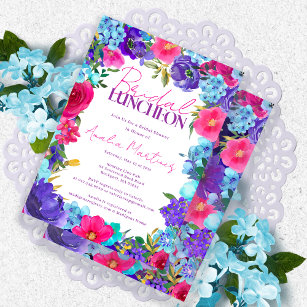 Bold Pink Purple Blue Watercolor Bridal Shower Invitation