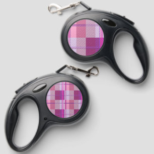 Bold Pink Purple Plaid Retractable Dog Leash