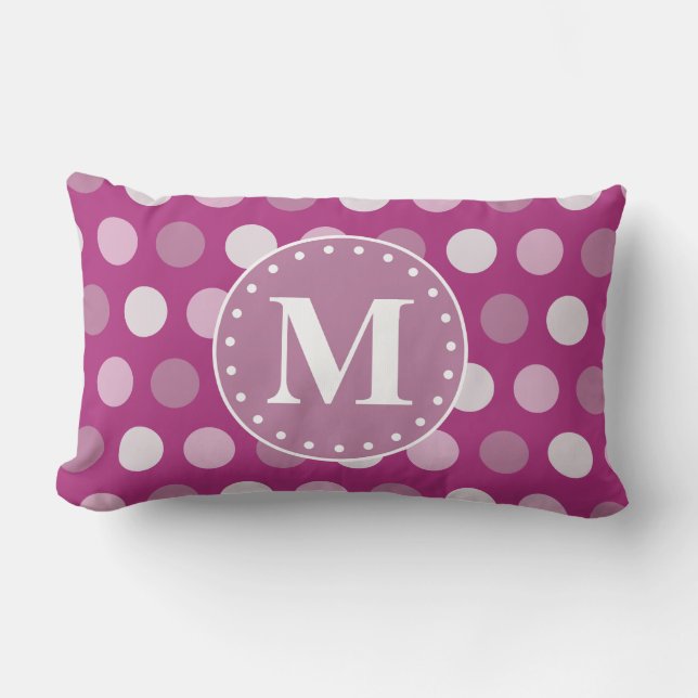 Bold Pink Purple Polka Dots Monogram Lumbar Pillow (Front)