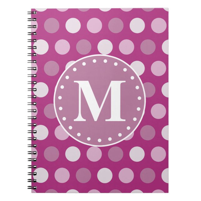 Bold Pink Purple Polka Dots Monogram Notebook (Front)