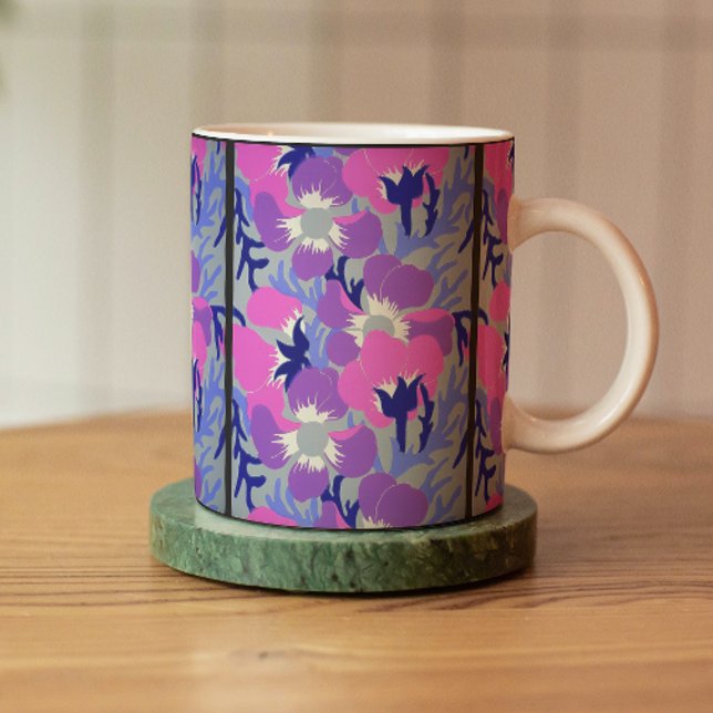 Bold Pink & Purple Windflower Pattern Retro  Coffee Mug (Creator Uploaded)