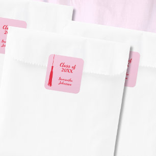 Bold Pink & Red 2026 Grad Tassel Graduation  Square Sticker