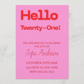 Bold Pink Red 21st Birthday Invite