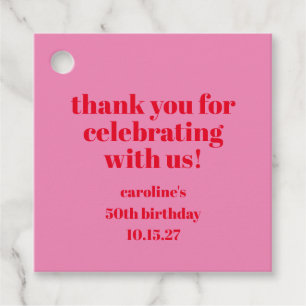 Bold Pink Red 50th Birthday Custom Thank You Favor Tags