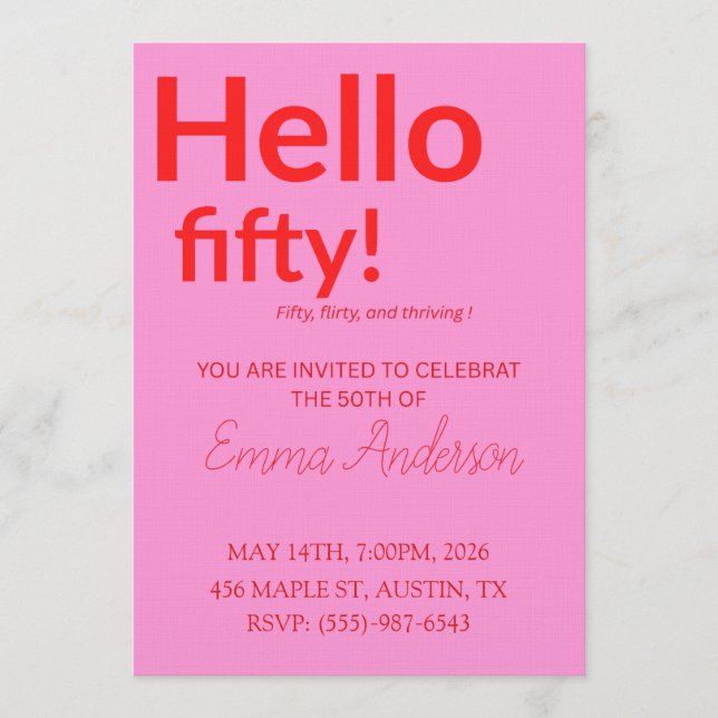 Bold Pink Red 50th Birthday Invite (Front)
