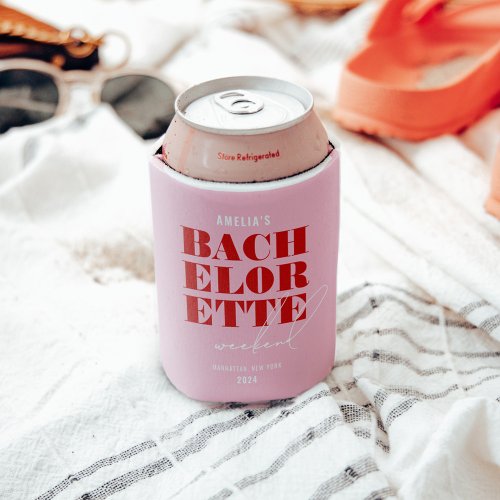 Bold Pink  Red Bachelorette Weekend Can Cooler