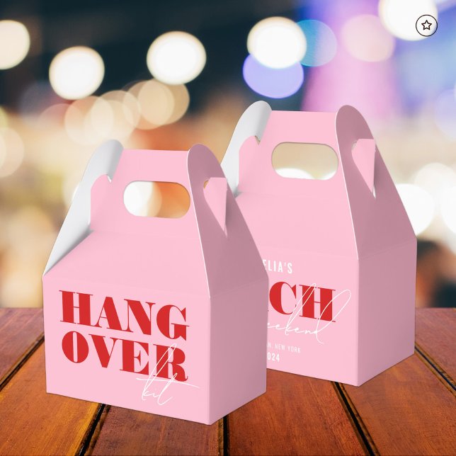 Bold Pink & Red Bachelorette Weekend Hangover Kit Favor Boxes (Creator Uploaded)