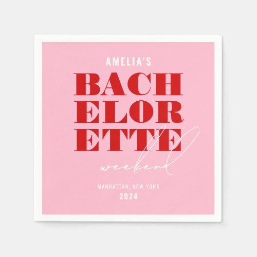 Bold Pink  Red Bachelorette Weekend Napkins