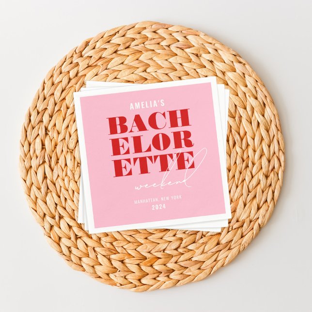 Bold Pink & Red Bachelorette Weekend Napkins (Creator Uploaded)