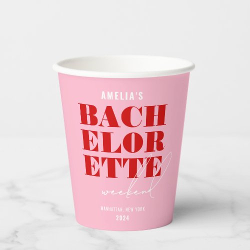 Bold Pink  Red Bachelorette Weekend Paper Cups