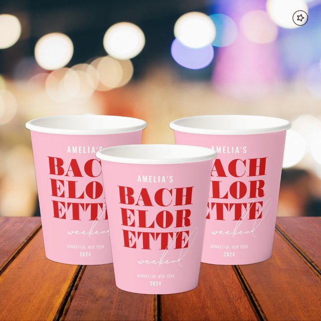Bold Pink & Red Bachelorette Weekend Paper Cups (Creator Uploaded)
