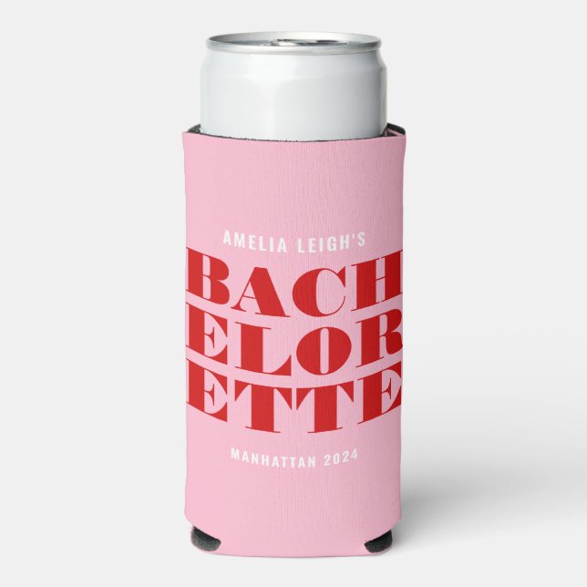 Bold Pink & Red Bachelorette Weekend Seltzer Can Cooler (Seltzer Front)