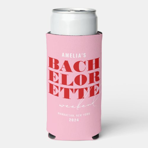 Bold Pink  Red Bachelorette Weekend Seltzer Can Cooler