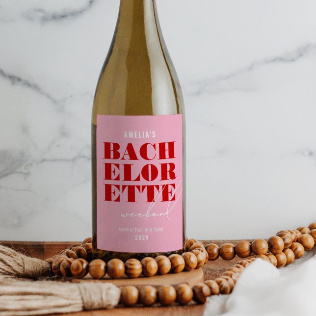 Bold Pink & Red Bachelorette Weekend Wine Label (Creator Uploaded)